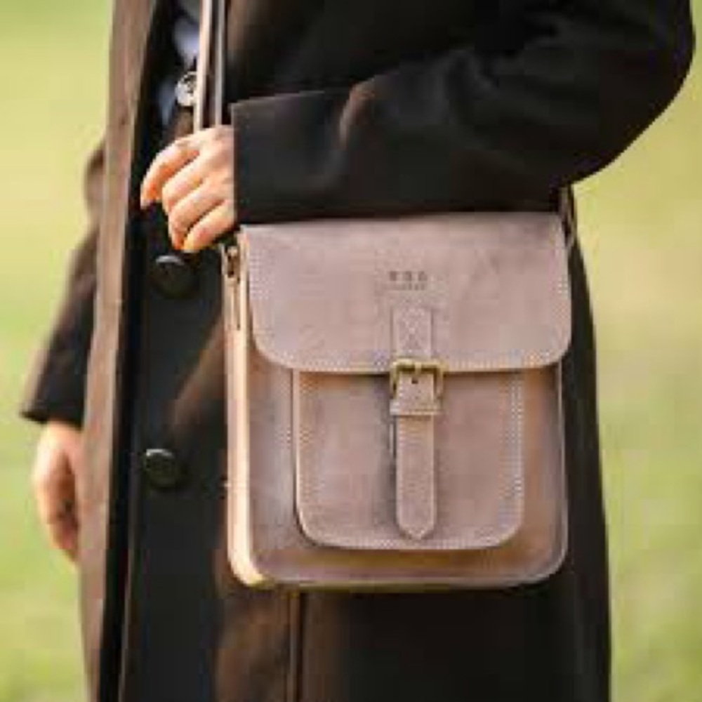 RHB London 'Carolyn' Grey Distressed Real Leather iPad Tablet Mens Crossbody Bag